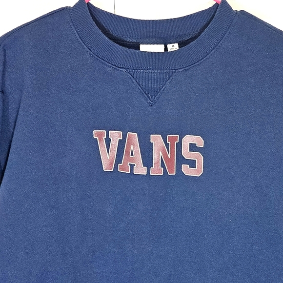 Vans Women Academy Cropped Colorblock Sweatshirt Medium Blue Cream Street Skater - Picture 2 of 8